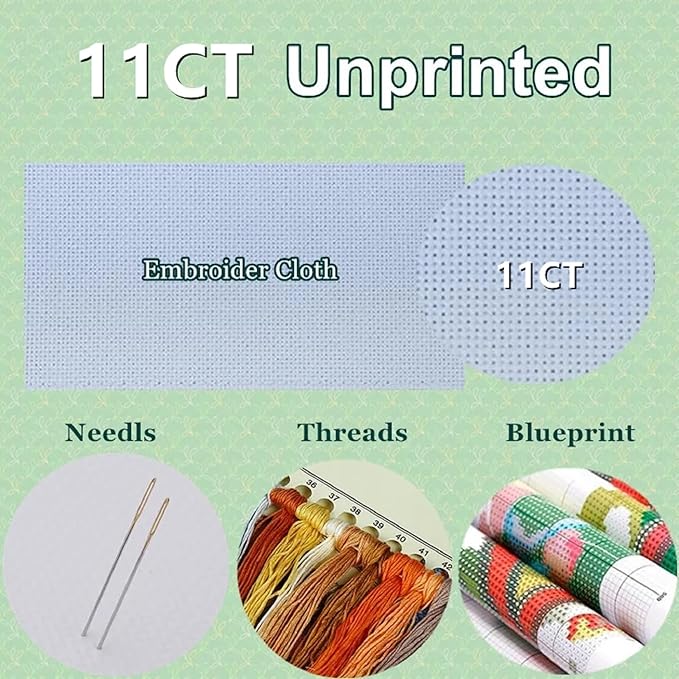 DMCXART Counted Cross Stitch Kits for Adults Needlepoint Kits Unprinted Cross Stitching Embroidery Kit 11CT Cross Stitch Supplies-Cat Books Flowers 18x18 inch