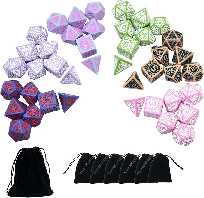 SmartDealsPro Retro Polyhedral Dice Sets with Pouches for D&D DND RPG MTG Dungeon and Dragons Table Board Roll Playing Games D4 D6 D8 D10 D% D12 D20