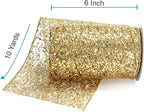 CT CRAFT LLC Sparkling Glitter Mesh Wired Ribbon 6" x 10 Yards Gold for Christmas Home Decor Bow Gift Wrapping DIY Crafts Wreath