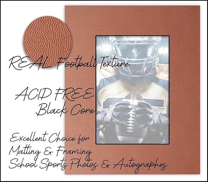 Pack of 25 Acid Free 8x10 Mats Bevel Cut for 5x8 Photos - Football Texture Precut Matboards With Backing Boards and Clear Photo Mat Bags For Pictures, Photos, Framing - 4-ply Thickness