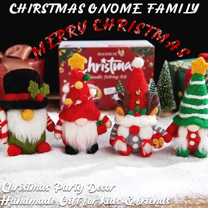 MAGIMUSE Needle Felting Kit, Needle Felting Starter Kit with Basic Felt Tools, Christmas Gnome Needle Felting Kit for Beginners, DIY Wool Needle Felting Supplies for Christmas Festival Crafts