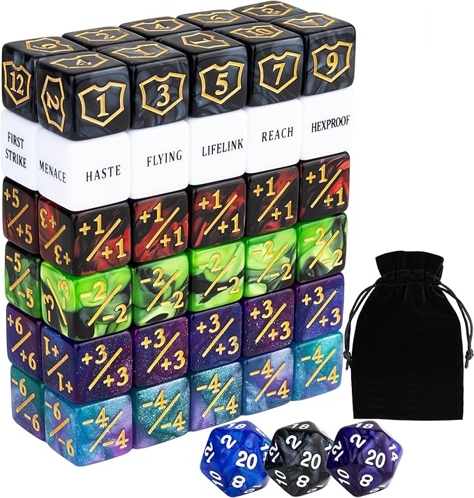 63 PCS Abilities Keyword Magic Counter Dice MTG Counters Dice Set Life Buff Tokens D6 Dice Compatible with MTG, TCG, Card Gaming Accessories