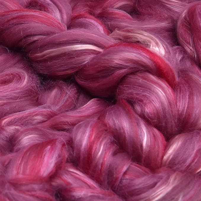 Merino Silk Luxe Tonal Designer Blend. Superfine Merino, Mulberry Silk, Tussah Silk. Top Roving for Spinning or Felting. Majestic Plum 4oz