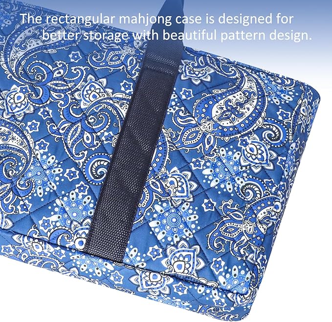American Mahjong Game Set, 166 Quality White Tiles, 4 All-in-One Color Rack/Pushers, Mahjong Tile Set with Blue Printed Carrying Bag