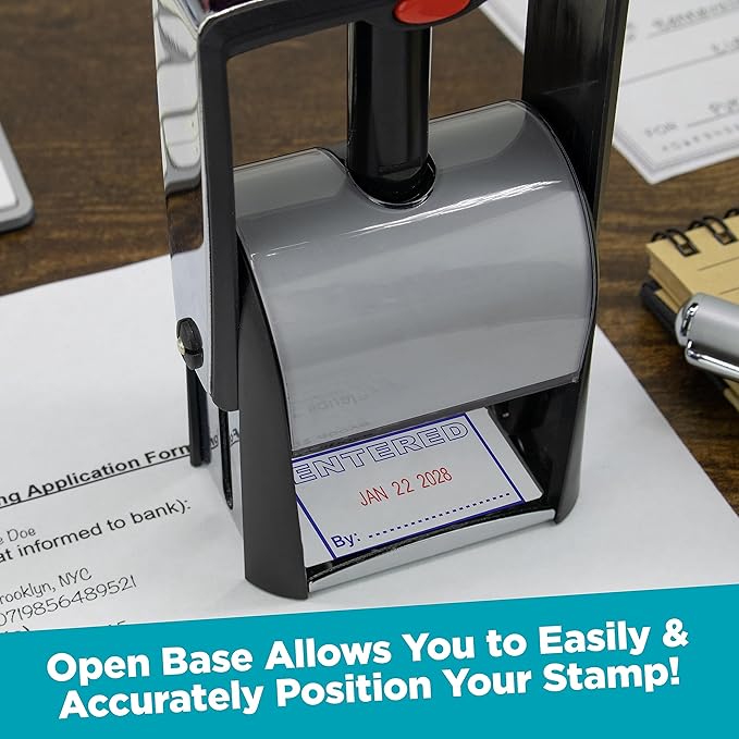 MaxMark Heavy Duty Self Inking Date Stamp with Phrase Approved - 2 Color Blue/Red Ink