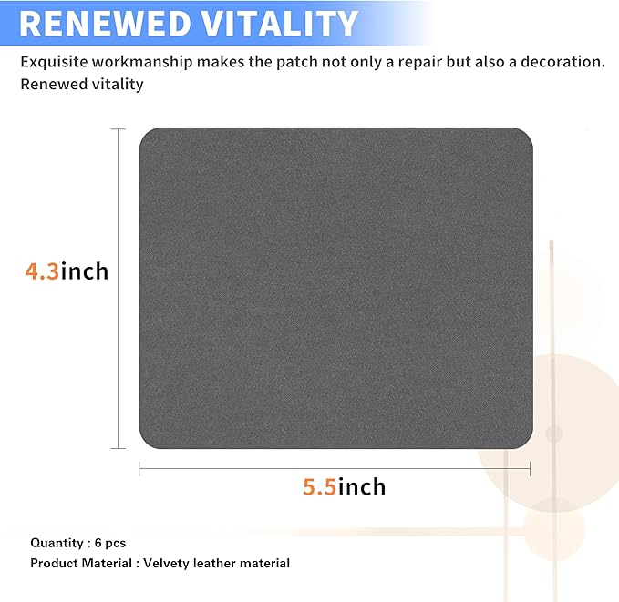 Azobur Sofa Fabric Repair Patch, 6 Piece Microfiber Patches, Self Adhesive Fabric Sofa Patch Repair Fabric, Luxurious Look, Quick Fix Sofa.(Gray)