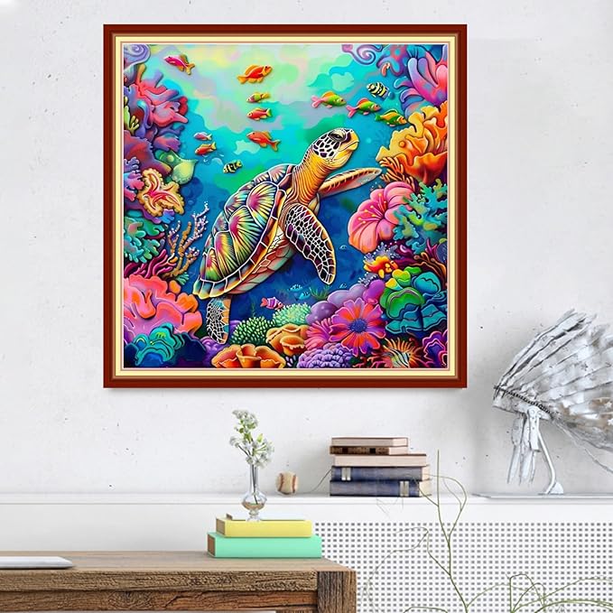 Magxvouy Cross Stitch Kits Stamped Full Range of Embroidery Kits,Cross Stitch Patterns Needlework Kits for Beginners 11CT Printed Kits&sea Turtles on The Seabed 18x18 inch