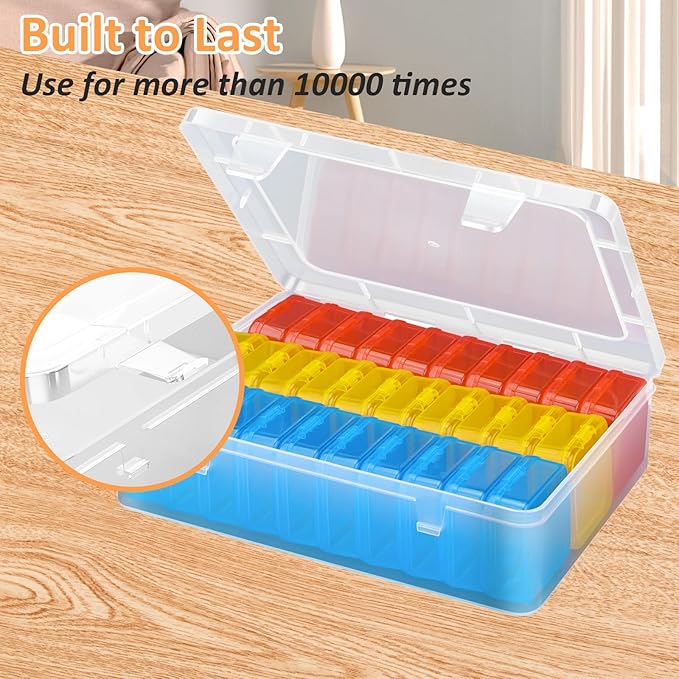 Mathtoxyz Bead Organizer Box(Red,Yellow,Blue), 62Pcs Small Bead Organizers and Storage Plastic Cases Mini Clear Containers Boxes with Hinged Lid and Rectangle for Bracelet Making DIY Jewelry Craft
