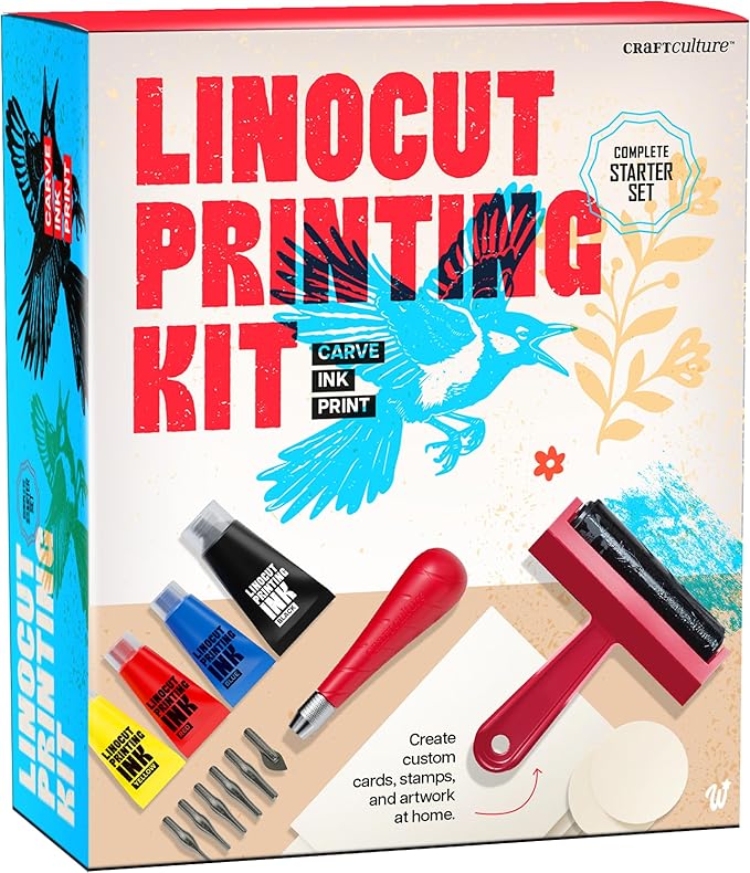 Linocut Printing Kit - Stamp Making Carving Tools - Crafts for Adults - Christmas Unique Gifts - Teen Boy Gifts - Birthday Gift Ideas for Women - Hobbies DIY Kits for Adults, Boys, Girls, Women, Men