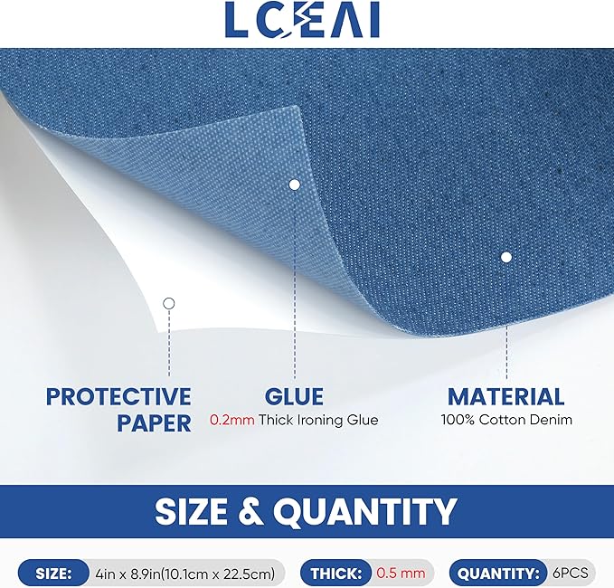 Denim Patches for Inside Jeans - Iron On Patches for Jeans - Jeans Patch for Repairing Pant Holes and Covering Imperfections, 6 Colors, Each Piece Measures 4 in x 8.9 in