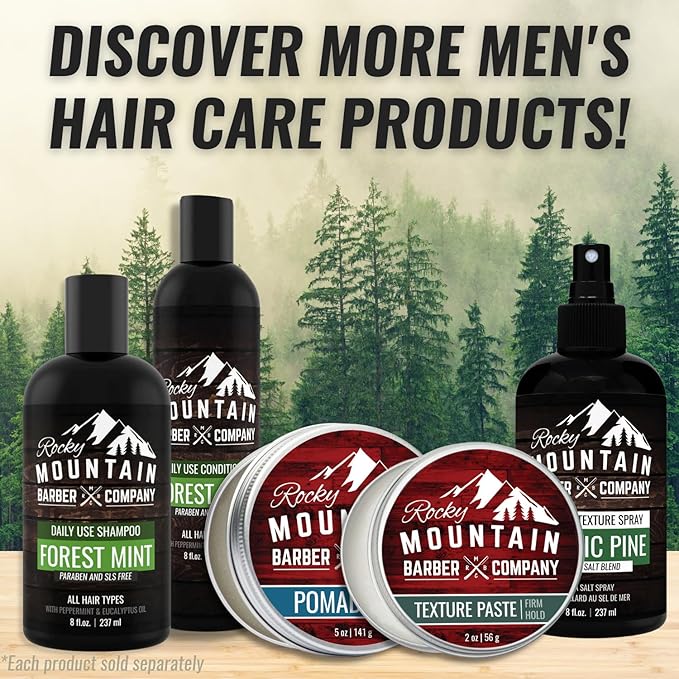 Rocky Mountain Barber Company Pomade for Men - 5 oz Tub Classic Styling Product with Strong Firm Hold for Side Part, Pompadour & Slick Back Looks – High Shine & Easy to Wash Out – Water Based