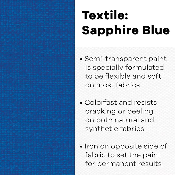 Jacquard Textile Color Saphire Blue - Permanent Fabric Paint for Clothes, Furniture Upholstery, Shoes or Tote Bags – Indoor & Outdoor Fabric Paint – 8 Oz Jar, Upholstery Fabric Paint