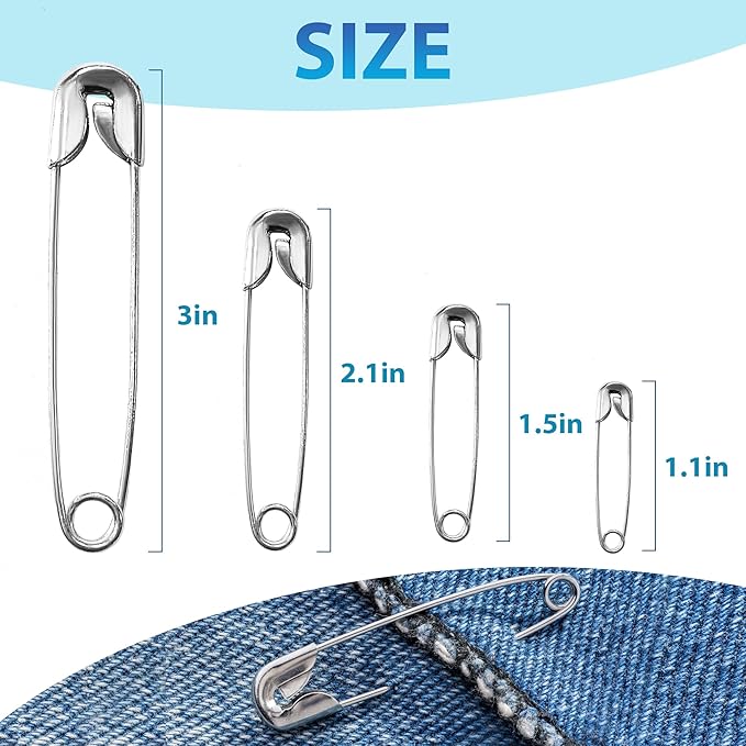 200 PCS Large Safety Pins - 2.1 Inch Heavy Duty Sewing Pins for Clothing, Strong Nickel Plated Steel