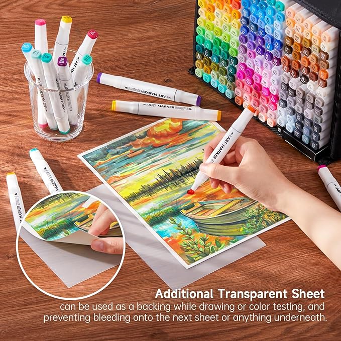 Shuttle Art 206 Colors Alcohol Markers, 204 Colors Dual Tip Art Marker Set Plus 2 Colorless Blender, Micro-tip Pens, White Highlighter Pens, Marker Bag Perfect for Students Adults Coloring
