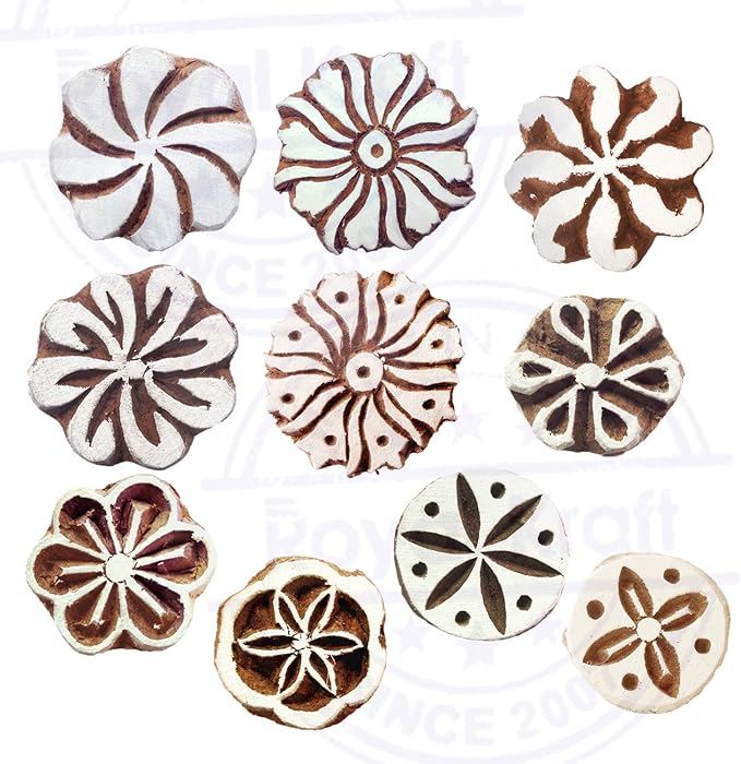 Fabric Wood Stamps Artistic Small Round Design Printing Blocks (Set of 10) Htag2151