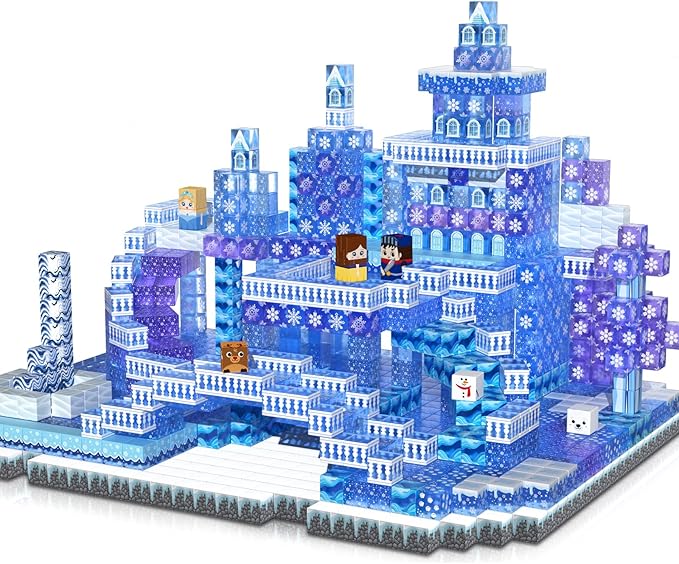 Magnetic Blocks - 100PCS Magnetic Building Block for Kids Age 3+, Transparent Magnet Cubes Blue Castle Princess Building Toy Sets, STEM Magnets Toys Birthday Gift for Boys Girls 4 5 6 7 8 9 10 11 12+