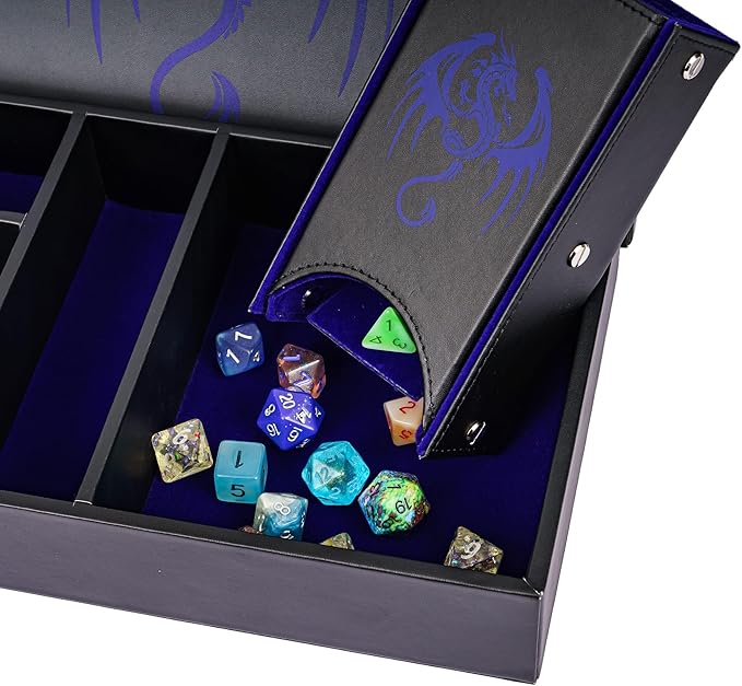 D&D Dice Storage Box 4 in 1 Portable Dice Case, RPG DND Rolling Tray Leather Box for Role Playing Games and Other Tabletop Game