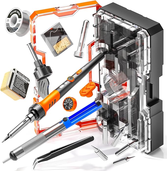 Soldering Iron Premium Kit, 60W Soldering Gun with Ceramic Heater, 12-in-1 Soldering Tool, Adjustable Temperature 200 to 450°C, Includes Soldering Iron Tip, Solder Wire, Pump and Paste