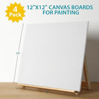 KEFF Canvas Boards for Painting - 12x12 4-Pack Bulk Canvas Panels, 100% Cotton Triple Primed Large Canvases for Art Painting Supplies, Acrylic, Oil, Watercolor & Tempera