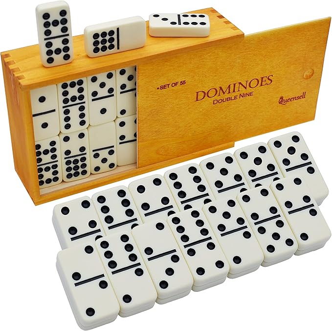 Dominos Game Double 9 - Dominos Set for Adults and Kids Ages 8 and up - Double Nine Dominoes Set, Classic Board Games - Domino Set for Family Game Nights - Double Nine Dominos Set 55 Tiles with Case