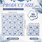Crtiin 36 Pack 9 Styles Decoupage Napkins Assorted Floral Decorative Decoupage Napkins Chinoiserie Cocktail Paper for DIY Crafting Birthday Party, Each Unfolded 13 Inch(Blue and White Floral)