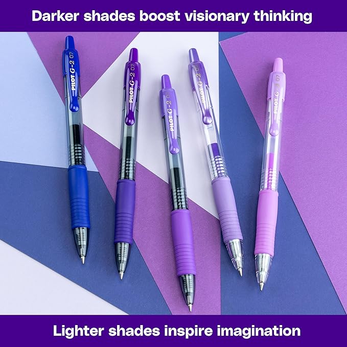 Pilot G2 Premium Gel Roller Pens, Fine Point Gel Pens, Boost Purple Pack, The Colors of Creativity, 8-Pack Pouch, 0.7 mm, Assorted - Ideal for School, Journaling, & Office Writing