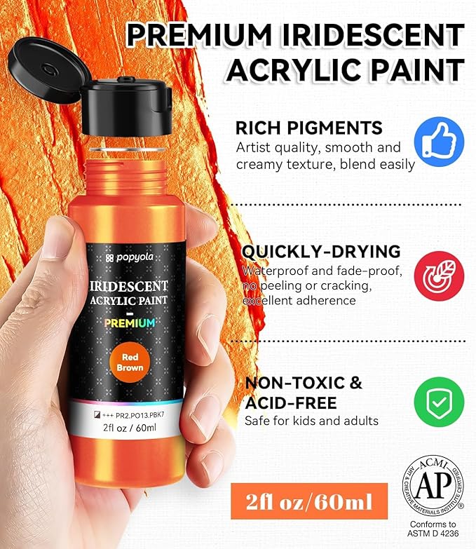 40 PCS Iridescent Acrylic Paint Set with 12 Brushes, 2 Knives & Palette, 24 Colors (2oz/60ml) Art Craft Paint for Adults Kids Artists Beginners, Halloween Pumpkin Canvas Ceramic Rock Painting Kit