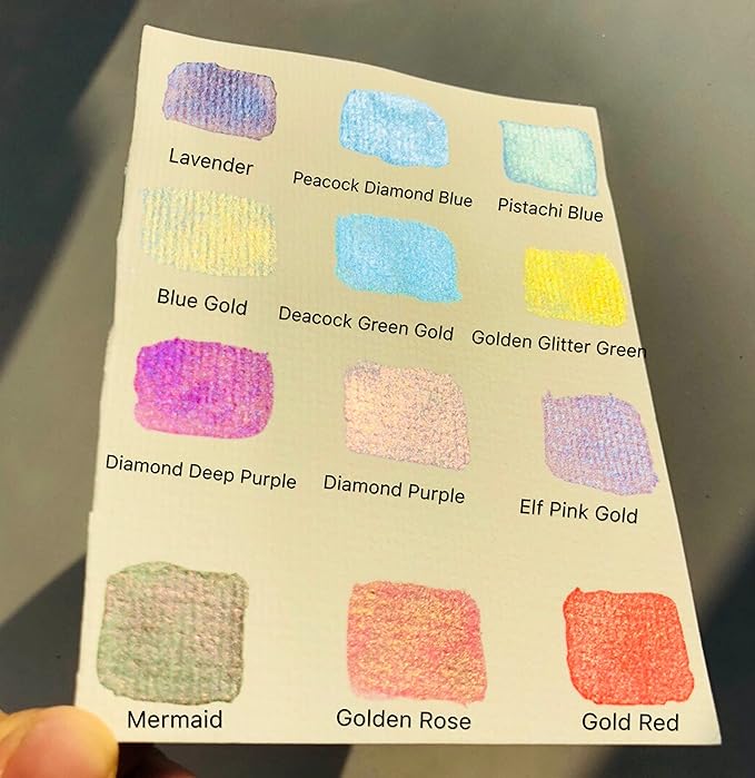 CSY art gallery Metallic Watercolor Paints Set Handmade Glitter Shimmering Double Color Water Color Solid Paint Include 12 Colors In Portable Tin Box for Artists, Professionals (Fruit Midsummer)