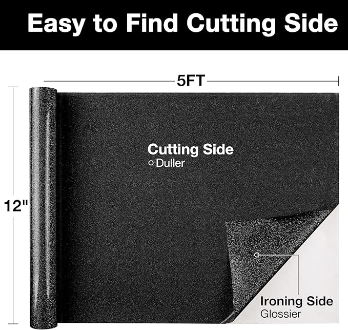 TORC Black Glitter HTV Heat Transfer Vinyl Roll 12 inch x 5 ft Iron on Vinyl for T Shirts Crafts