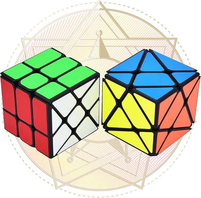 JoyTown Speed Cube Set of 2 Bundle Pack Windmill Cube Magic Puzzle, YJ Axis V2 New Version Fluctuation Angle Twisty Puzzle, Odd 3x3 Speedcubing with Bonus Stands Black