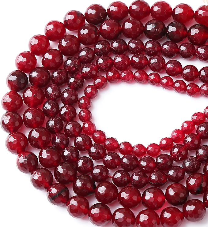 60pcs 6mm Faceted Red Jade Gemstone Beads Natural Stone Round Loose Spacer Beads for Jewelry Making DIY Bracelet Necklace 1 Strand 15inch