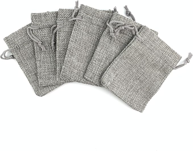 Palmhomee Pack Of 25 Burlap Gift Bags with Drawstring Linen Jewelry Pouches Wedding Hessian Jute Bags for Birthday and Treat Pouches Party Wedding Favors Gift (3.6x4.8 Inch, Gray)