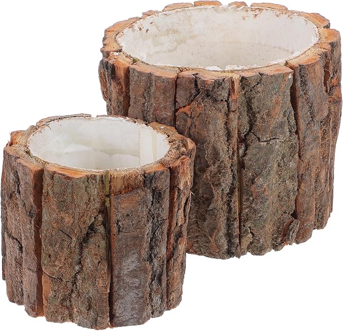 ARTIBETTER Bark Planter Pot 2pcs Wood Bark Pot Natural Log Succulent Planter Pots for Indoor Plants Rustic Tree Stump Plant Pot Farmhouse Bucket for Home Art Decor