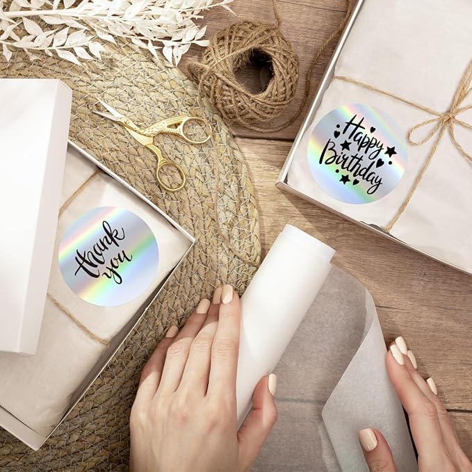 2" Holographic Thermal Label Stickers, Round Direct Thermal Label Stickers, Thermal Printer Sticker Labels for Gift Wrapping, Self-Adhesive Custom Logo Design- Silver