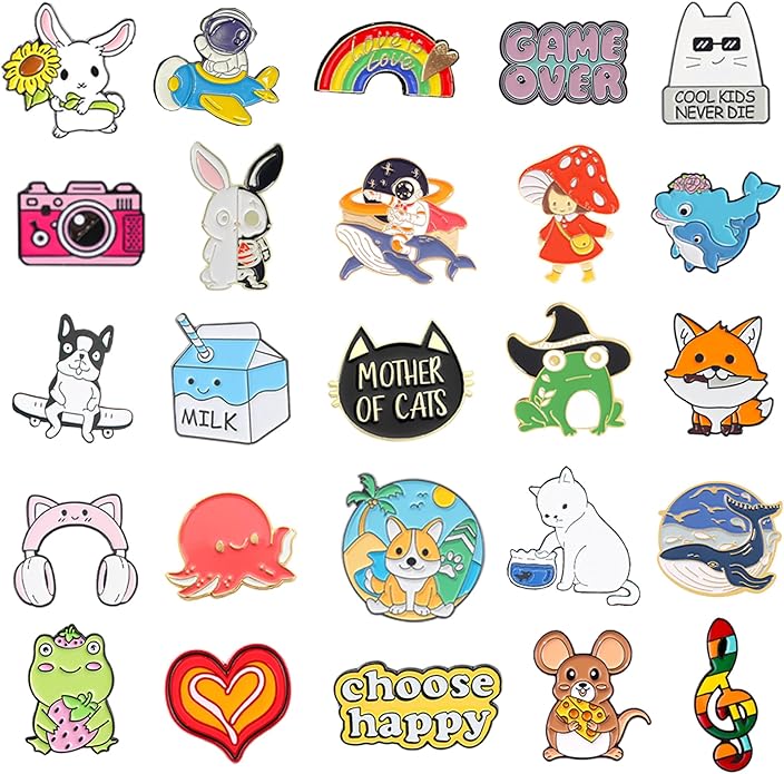 20/40/50 Pcs Cute Enamel Backpack Pins, Funny Anime Enamel Lapel Pins Bulk Set Cool Brooch Button Pins Badge Aesthetic for Backpacks, Bag, Jacket, Kids, Girls, Festival Present (Random Style)