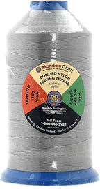Mandala Crafts Bonded Nylon Thread Gray Heavy Duty Sewing Threads - 1100 YDs Size 92 280D T90 Tex 90 Thread for Leather Jeans Weaving Outdoor Marine Upholstery Threads