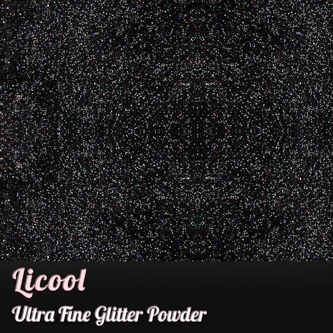 Holographic Extra Fine Craft Glitter Powder, 100g Iridescent Sequins, Loose Glitter for Face, Body, Hair, Eye & Nails (Laser Black)