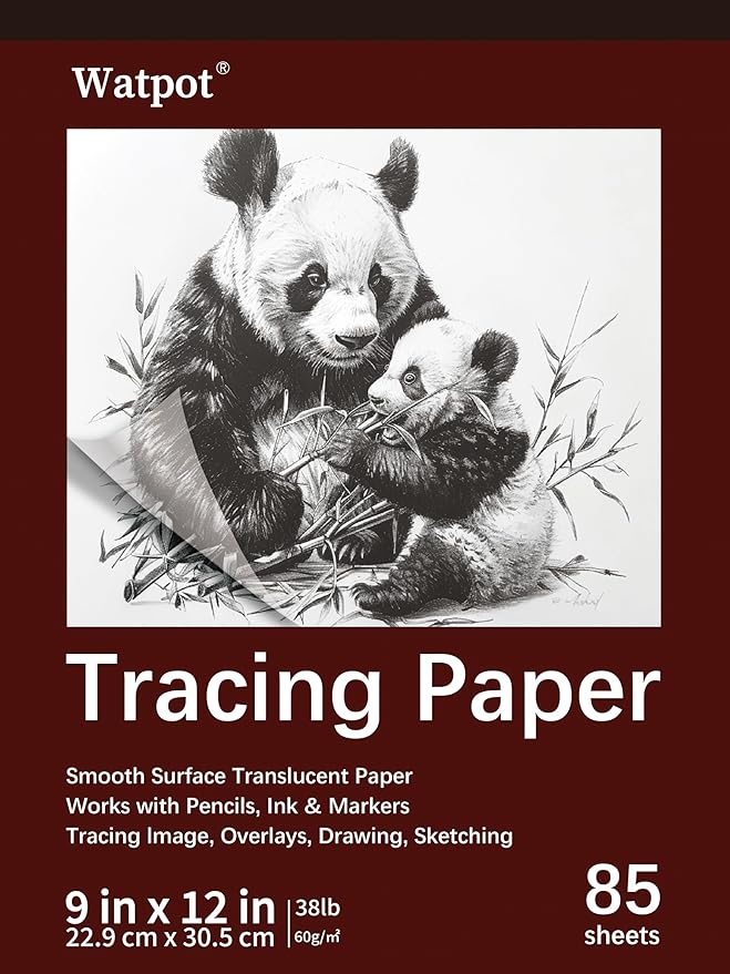 Tracing Paper 9x12 inch, 85 Sheets Translucent Tracing Paper Pad, 38lb/60gsm Vellum Art Paper Works with Pencil, Marker and Ink