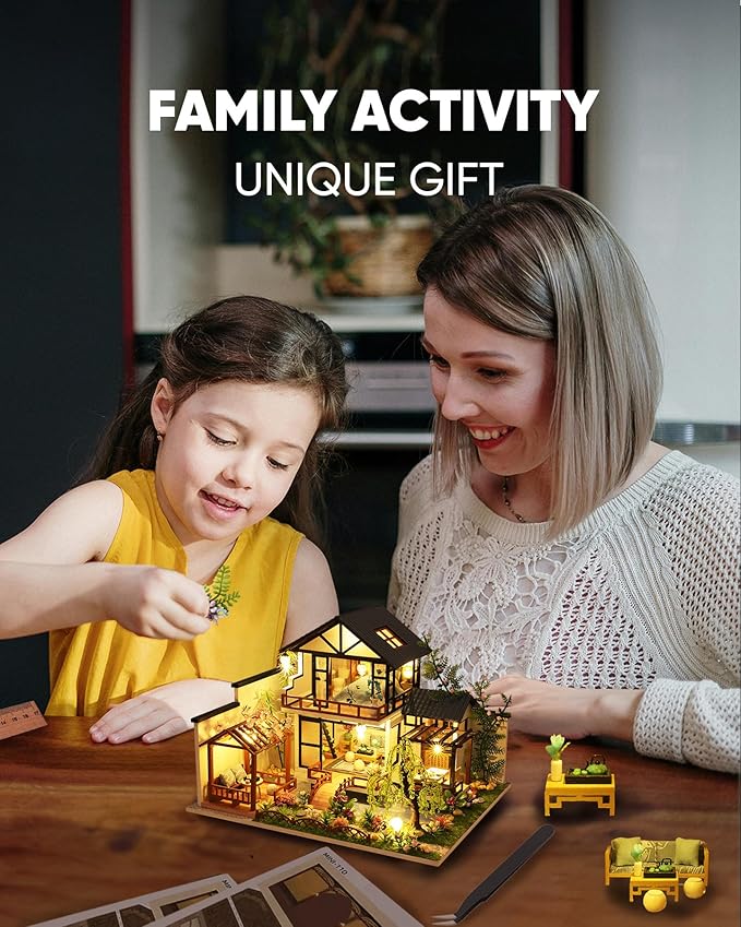 DIY Miniature House Kit, DIY Dollhouse Kit for Adults to Build, Mini House Kit with LED, Mayberry Street Miniatures, Ideal Gifts for Birthday, Valentine Christmas(Janpanese House)