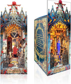 DIY Book Nook Kit,Dollhouse Booknook Bookshelf Insert Decor,3D Wooden Puzzles with LED Dust Cover,Book Nook Miniature Kit,Birthday Halloween Home Decor for Teens Adult-Moonlight Castle