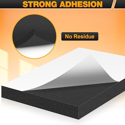 MYFAMIREA 8 PCS Adhesive Foam Padding Sheets Closed Cell Self Adhesive Sticky Foam Pads, 1/2" Thick 4'' x 4'' Neoprene Rubber Sheets Non-Slip Insulation Pads Vibration for Furniture Crafts Cars, Black
