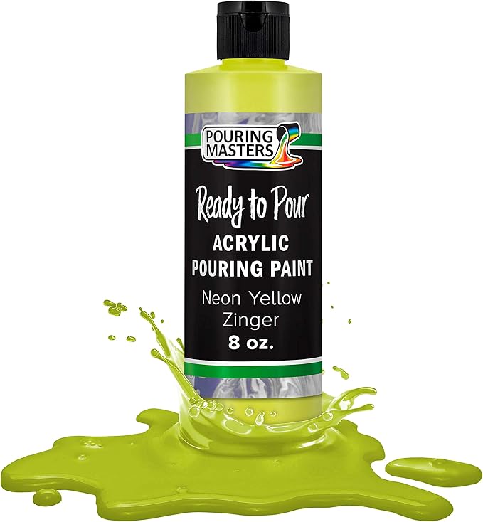 Pouring Masters Neon Yellow Ready to Pour Acrylic Pouring Paint - Premium 8-Ounce Pre-Mixed Fluid Acrylic Paint - Fluid Art Supplies for Canvas, Wood, Paper, Tile & Rocks