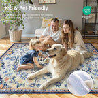 Lahome Round Rug 5'3"Ft, Large Washable Dining Room Round Area Rug Soft Kitchen Circle Rug, Bohemian Non-Slip Non-Shedding Printed Indoor Carpet for Bedroom Entryway Bathroom, Blue Purple/Multi