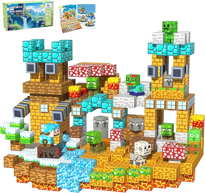 Magnetic Blocks, 100PCS Magnetic Building Blocks, Stacking Magnets for Kids, Sensory Toy for STEM Constructions Magnet Blocks for Boys Girls Age 3+, Christmas Birthday Gifts