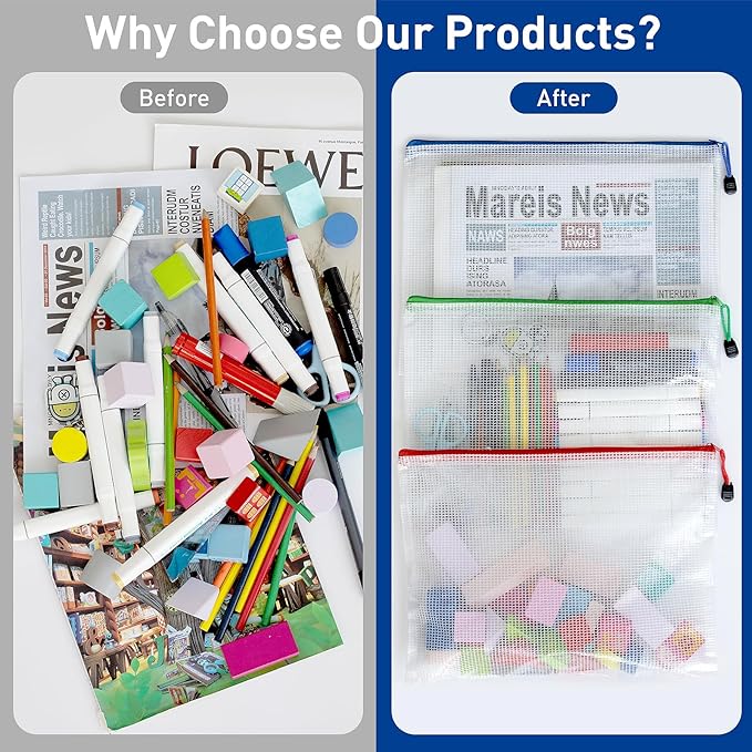 9pcs A4 Mesh Zipper Pouch Bags, 9 Colors, PVC Material, Reusable, Transparent, Zip Closure, Perfect for Toy Storage, Office Organization