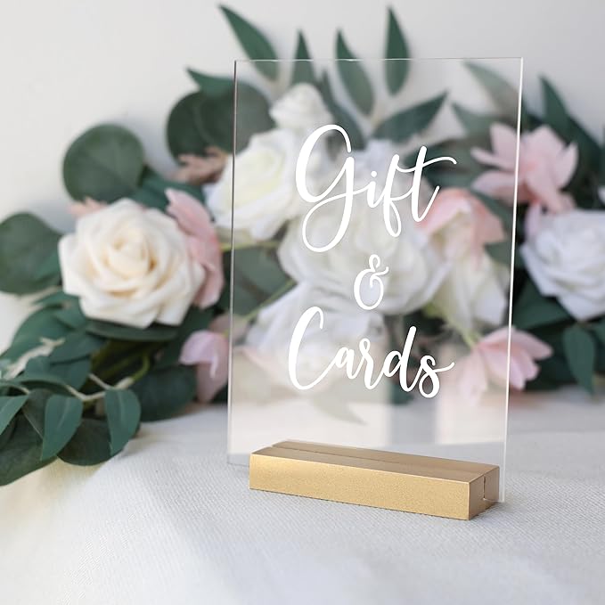 UNIQOOO 10 Pack 4" Gold Birch Wood Stands for Wedding Acrylic Sign, Wood Table Number Holders for 1/8 Thick Acrylic Sheets | Wedding Display Stand, Card Holder for Bar Menu, Retail Sign, Party