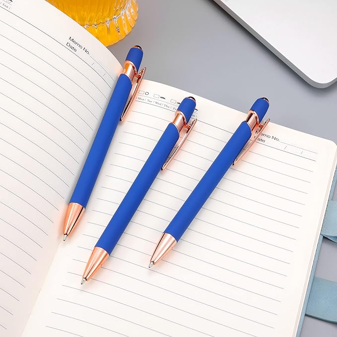 12 PCS 2 in 1 Stylus Ballpoint Pen with Stylus Tip, 1.0 mm Black Ink Metal Pen Stylus Pen for Touch Screens (Rose Gold & Light Blue)