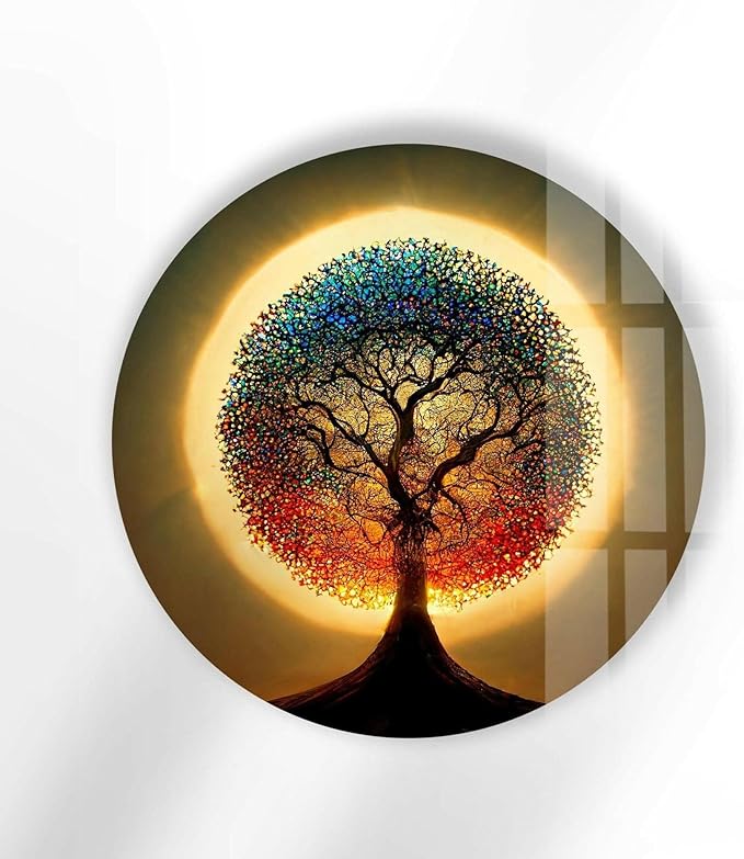 My Photostation.com 20''(50cm) Diameter Life of Tree Round Glass Wall Art Tempered Glass Printing Wall Decor Large Wall Art Wall Hangings
