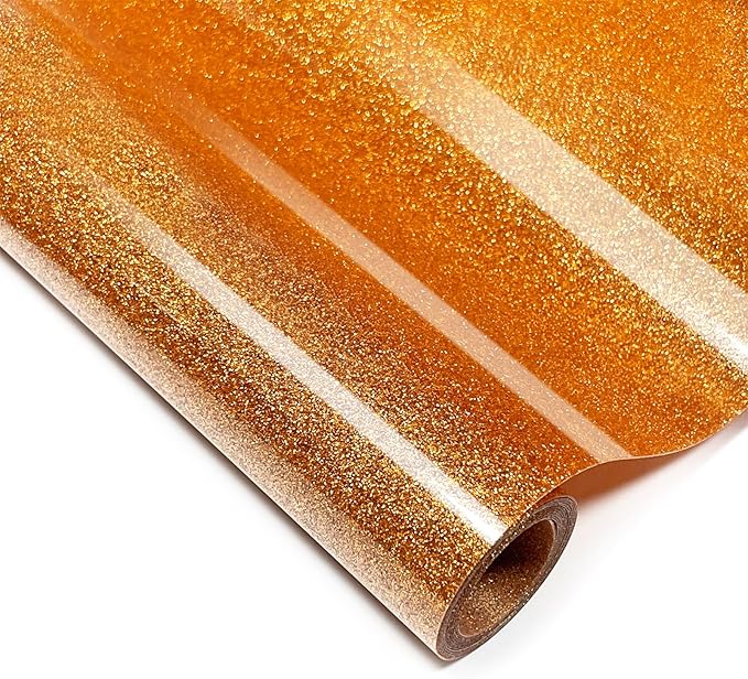 Coffee Orange Glitter HTV Heat Transfer Vinyl, 12" x 5ft lron on Vinyl, for T-Shirt Ironing, Vinyl HTV Easy to Cut and Weed, The Best Choice for DIY Creativity. (Coffee Orange, 12" x5ft)