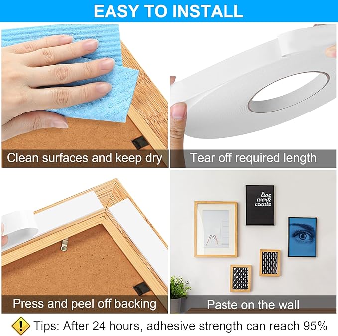 ToLanbbt Double Sided Foam Tape 2In x 16.5FT, Mounting Tape Heavy Duty, Strong Adhesive Weatherproof Seal Strips for DIY Craft Picture Poster, Car & Gap Filling Mountings, Home Office Decor (White)